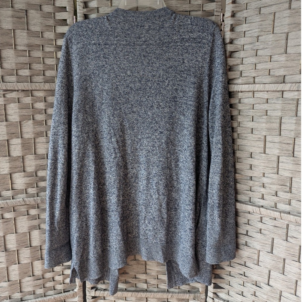 Talbots Blue Marled Cotton Cashmere Open Front Cardigan Longline Textured Knit - Picture 4 of 8